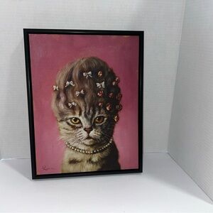 Vintage Cat Portrait Wall Art in Black Frame